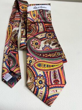 Robert Graham Multicolor Paisley Silk Tie - Vibrant Pink, Yellow & Green NEW!!